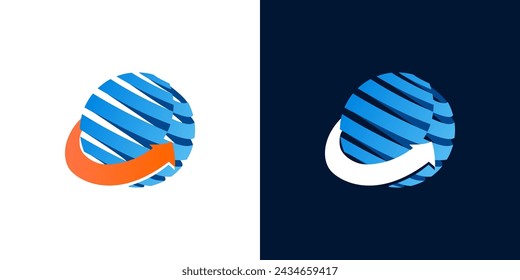 Globe blue with arrow logo illustration isolated. for internet, business, network, etc.