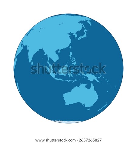 Globe in Blue Color Focused on Asia and Australia Continents, Indian Ocean and Pacific Ocean. Vector illustration isolated on white background, eps