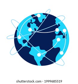 El globo es azul y los puntos de geolocalización están sobre él.