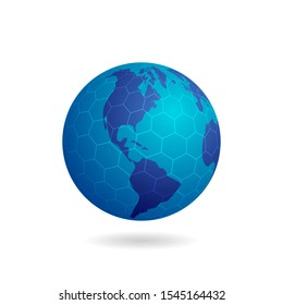 globe with a blue hexagon grid design isolated white background