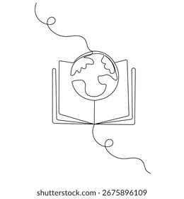 Ícone Globo com Livro   desenho contínuo de uma linha da ilustração de vetor de contorno