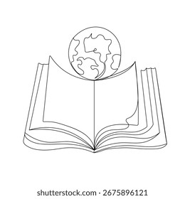 Globo con el icono del libro   Dibujo continuo de una línea de Ilustración vectorial de contorno