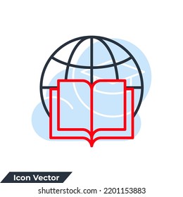 globe and book icon logo vector illustration. global education symbol template for graphic and web design collection