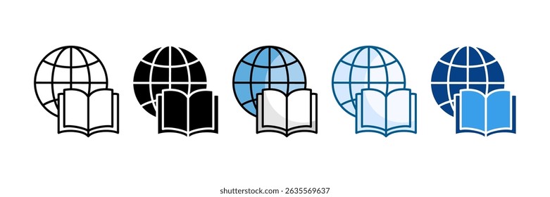Globe And Book Icon Set Multiple Style Collection