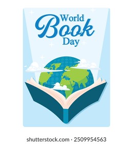 Globe in book. The importance of all knowledge that emerges from a book. World Book Day concept. Flat vector illustration.