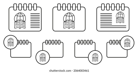 The globe and the book sketch vector icon in calender set illustration for ui and ux, website or mobile application
