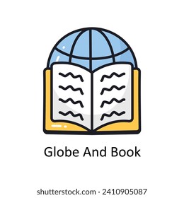 Globe and book vector filled outline doodle Design illustration. Symbol on White background EPS 10 File