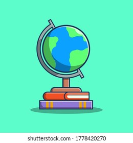 Globe and book vector flat style cartoon illustration. The education concept icon isolated. An instrument for information, geography, explore, learning, and reading.
