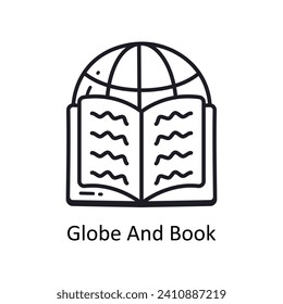 Globe and book vector outline doodle Design illustration. Symbol on White background EPS 10 File