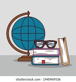 globe with books and glasses
