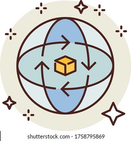 Globe with a Box 3D Model Vector Color Icon design, 360 Degree view Concept, additive manufacturing Symbol on white background