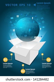 Globe and box, Creative modern global business technology concept vector illustration template design