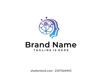 globe brain vector logo icon