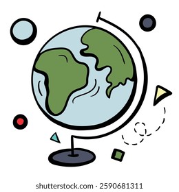 Globe. Bright vector illustration isolated on white background for sticker, print, book