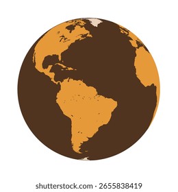 Globo en color marrón y naranja enfocado en el continente americano, Ilustración vectorial aislada sobre fondo blanco, eps