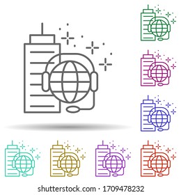Globe building headphone multi color icon. Simple thin line, outline vector of managment icons for ui and ux, website or mobile application