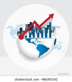 Globe and building with modern design graph, can use for business concept. Vector illustration.