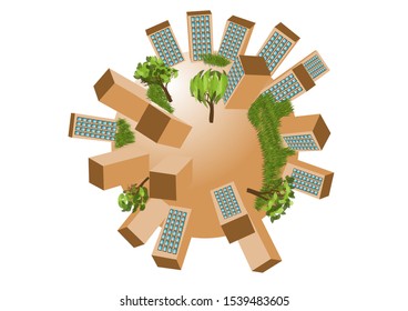 globe buildings. planet with buildings isolated on white
