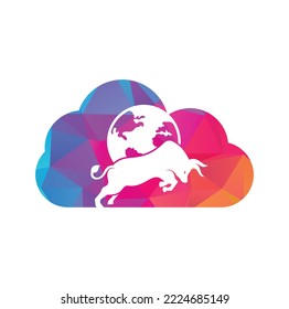 Globe bull cloud shape concept vector logo icon design. Word and Bull logo design icon vector.