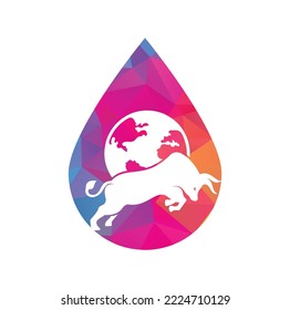 Globe bull drop shape concept vector logo icon design. Word and Bull logo design icon vector.