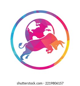 Globe bull vector logo icon design. Word and Bull logo design icon vector.