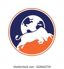 Globe bull vector logo icon design. Word and Bull logo design icon vector.