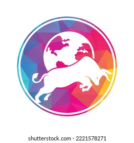 Globe bull vector logo icon design. Word and Bull logo design icon vector.
