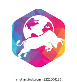 Globe bull vector logo icon design. Word and Bull logo design icon vector.