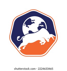 Globe bull vector logo icon design. Word and Bull logo design icon vector.