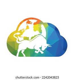 Globe bull vector logo icon design. Word and Bull logo design icon vector.