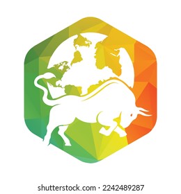 Globe bull vector logo icon design. Word and Bull logo design icon vector.