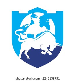 Globe bull vector logo icon design. Word and Bull logo design icon vector.