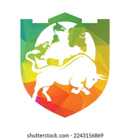 Globe bull vector logo icon design. Word and Bull logo design icon vector.