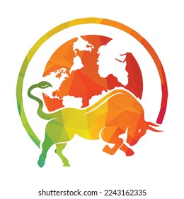 Globe bull vector logo icon design. Word and Bull logo design icon vector.