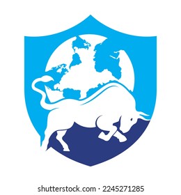 Diseño de icono del logotipo del vector del toro de globo. Vector de iconos de diseño de logotipo de Word y Bull.