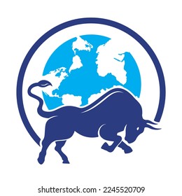 Globe bull vector logo icon design. Word and Bull logo design icon vector.