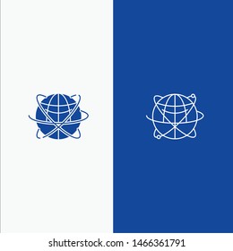 Globe, Business, Data, Global, Internet, Resources, World Line and Glyph Solid icon Blue banner Line and Glyph Solid icon Blue banner. Vector Icon Template background
