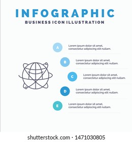 Globe, Business, Data, Global, Internet, Resources, World Line icon with 5 steps presentation infographics Background. Vector Icon Template background