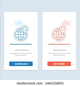Globe, Business, Global, Office, Point, World  Blue and Red Download and Buy Now web Widget Card Template. Vector Icon Template background
