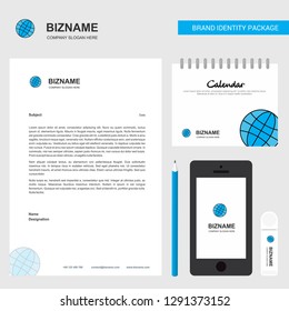 Globe Business Letterhead, Calendar 2019 and Mobile app design vector template