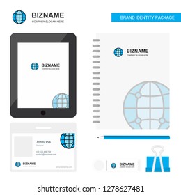 Globe  Business Logo, Tab App, Diary PVC Employee Card and USB Brand Stationary Package Design Vector Template