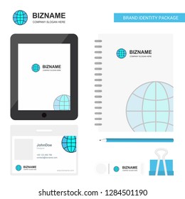Globe Business Logo, Tab App, Diary PVC Employee Card and USB Brand Stationary Package Design Vector Template