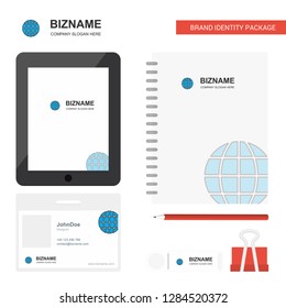 Globe Business Logo, Tab App, Diary PVC Employee Card and USB Brand Stationary Package Design Vector Template