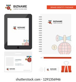 Globe  Business Logo, Tab App, Diary PVC Employee Card and USB Brand Stationary Package Design Vector Template