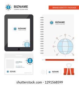 Globe  Business Logo, Tab App, Diary PVC Employee Card and USB Brand Stationary Package Design Vector Template