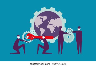 Globe business teamwork. Vector illustration people and partner team business concept.