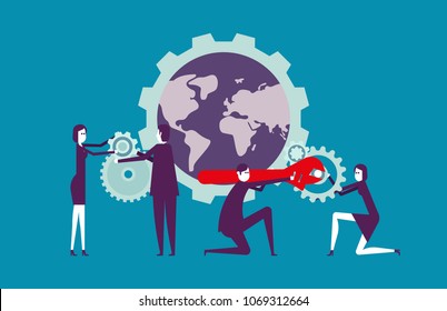 Globe business teamwork. Vector illustration people and partner team business concept.