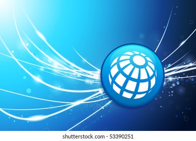 Globe Button on Blue Abstract Light Background Original Illustration
