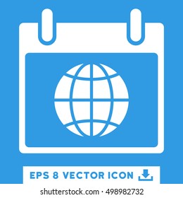 Globe Calendar Day icon. Vector EPS illustration style is flat iconic symbol, white color.