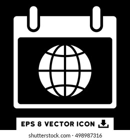 Globe Calendar Day icon. Vector EPS illustration style is flat iconic symbol, white color.